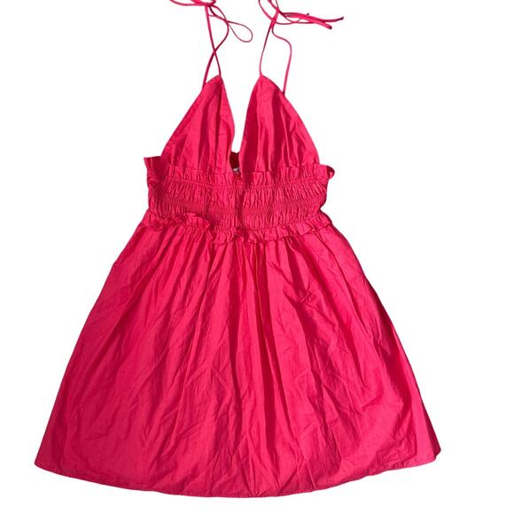 Zara Ruffled Babydoll Scrunched V-Neck Mini Dress Fuchsia Pink Size XS - Picture 6 of 11